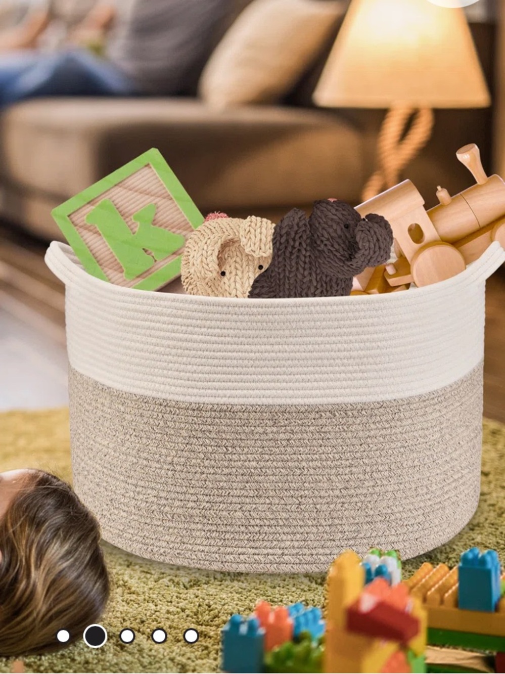 Two-Tone White and Tan Cotton Rope Storage Basket